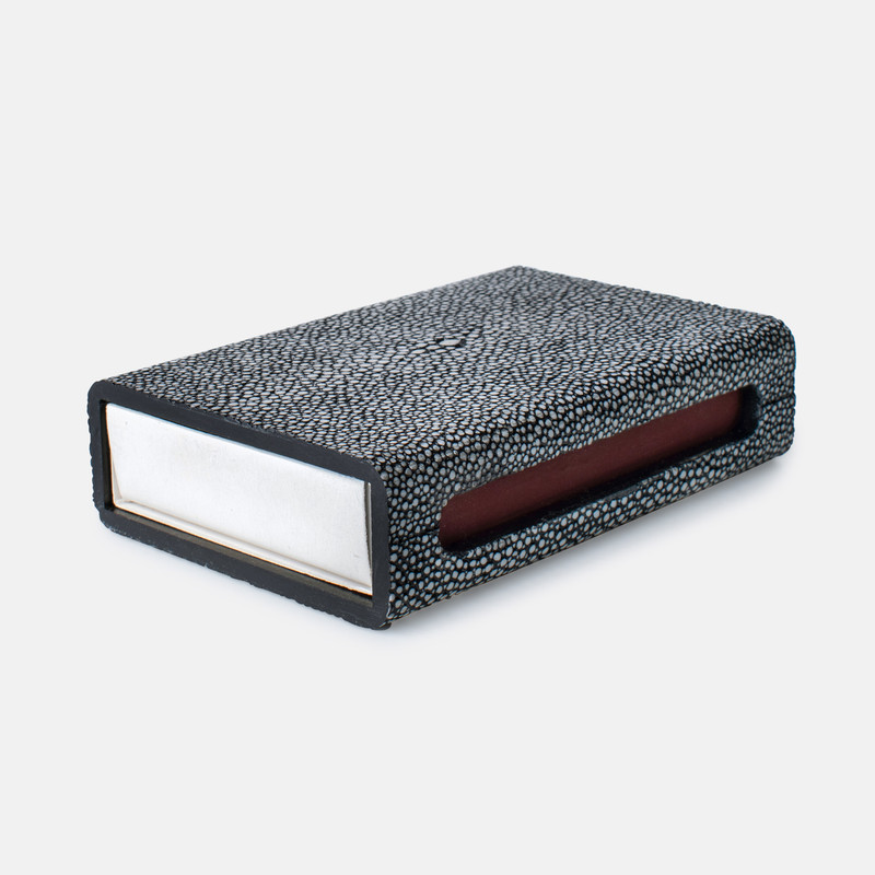 Match Box and Sleeve, Large, Faux Shagreen, Cool Gray.